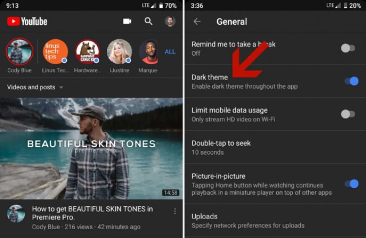 Android Users Can Now Use YouTube’s Dark Theme